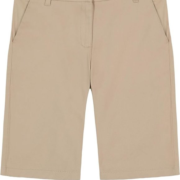 IZOD Girls' Khaki School Uniform Stretch Skinny Bermuda Twill Shorts 12 Regular - Picture 2 of 4